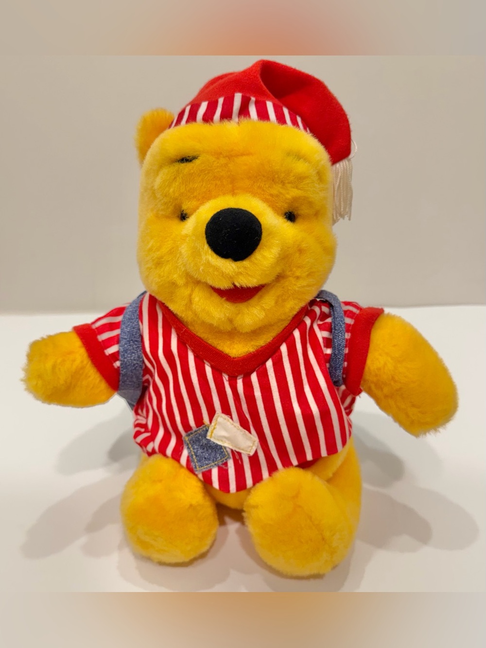 DISNEY VTG Winnie The Pooh Stuffed Animal Plush Red & White Striped PJs 12”